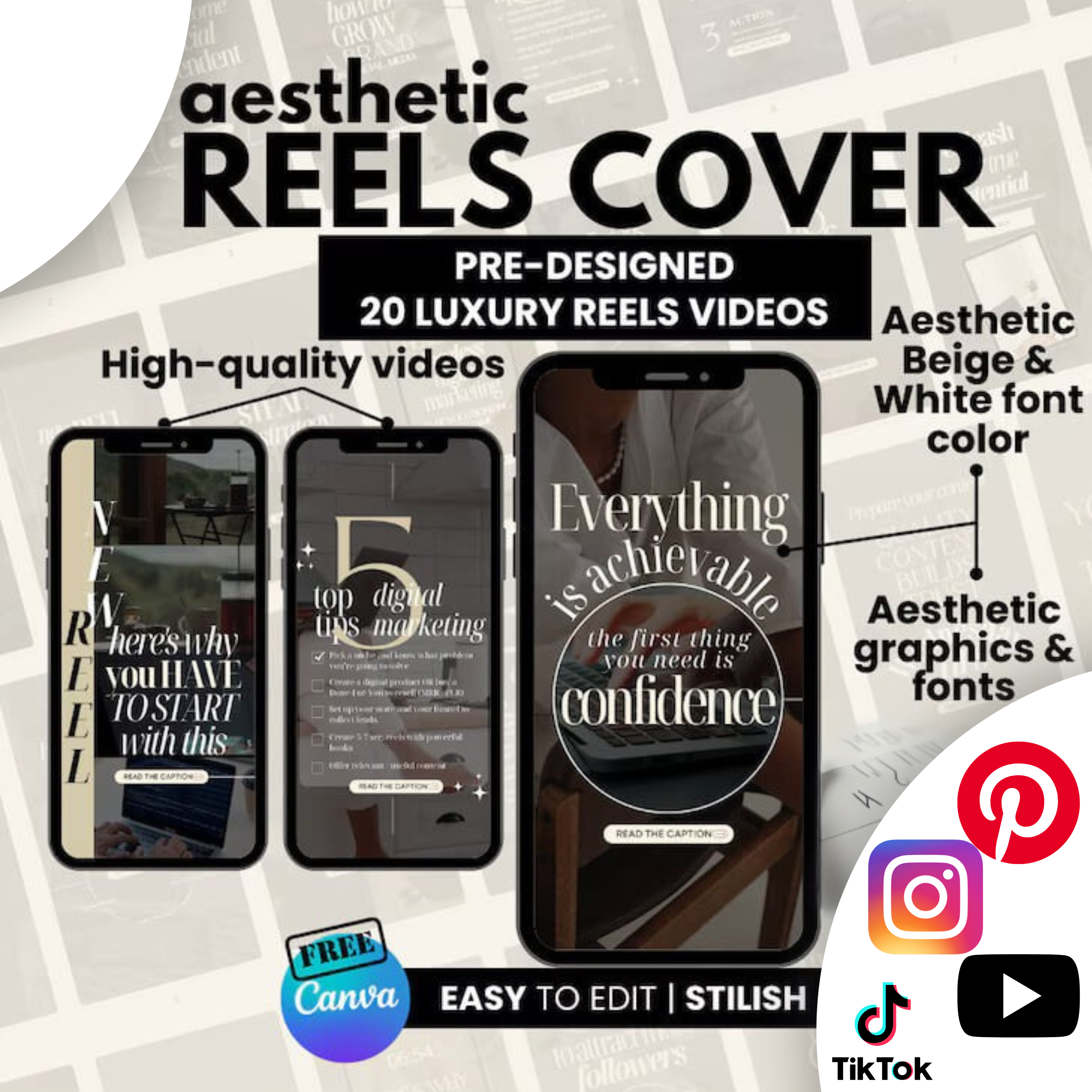 155 Faceless Reels Bundle. Done-For-You Instagram, TikTok story Video Templates PLR & MRR