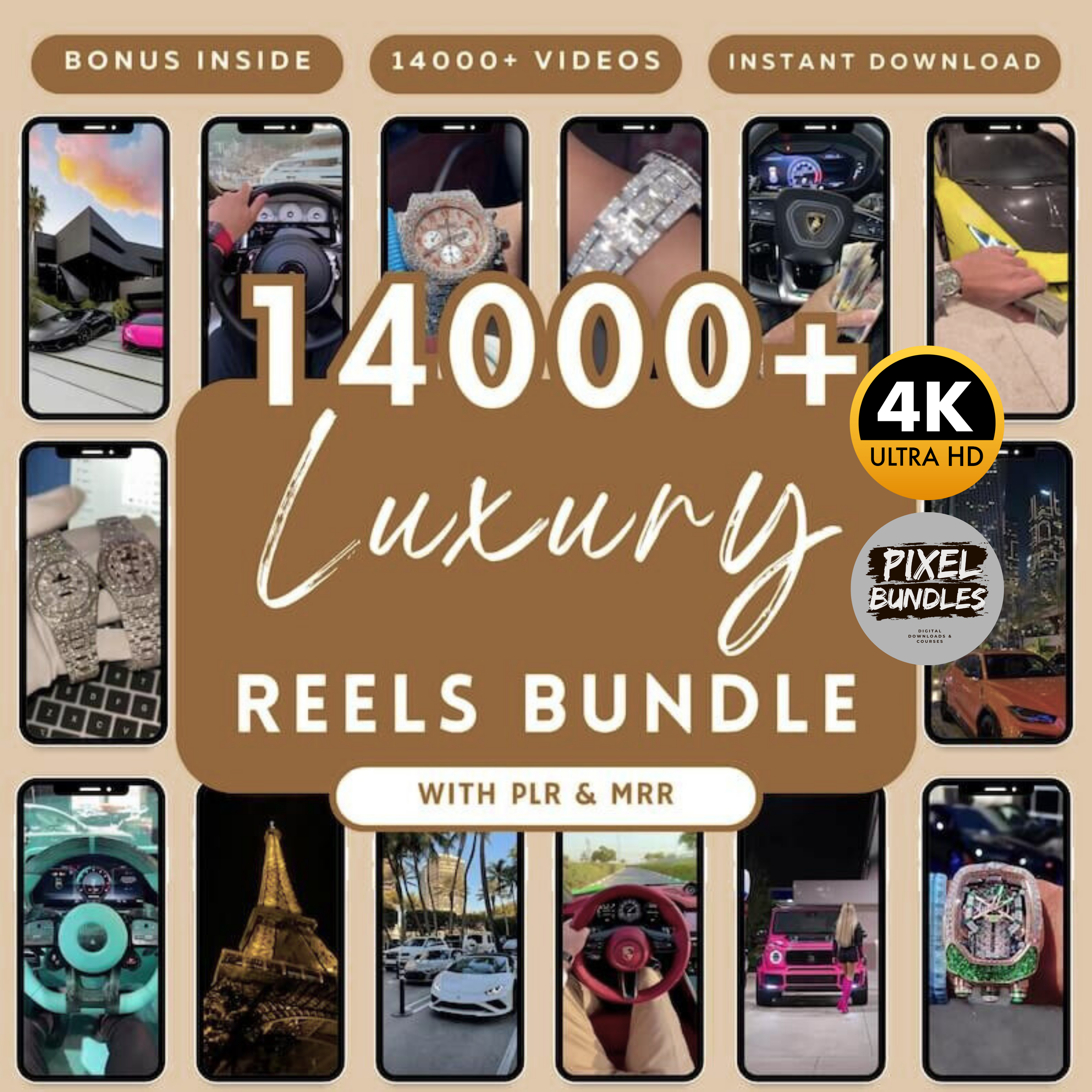 14,000+ Viral Luxury Rich Lifestyle Reels. With PLR & MRR